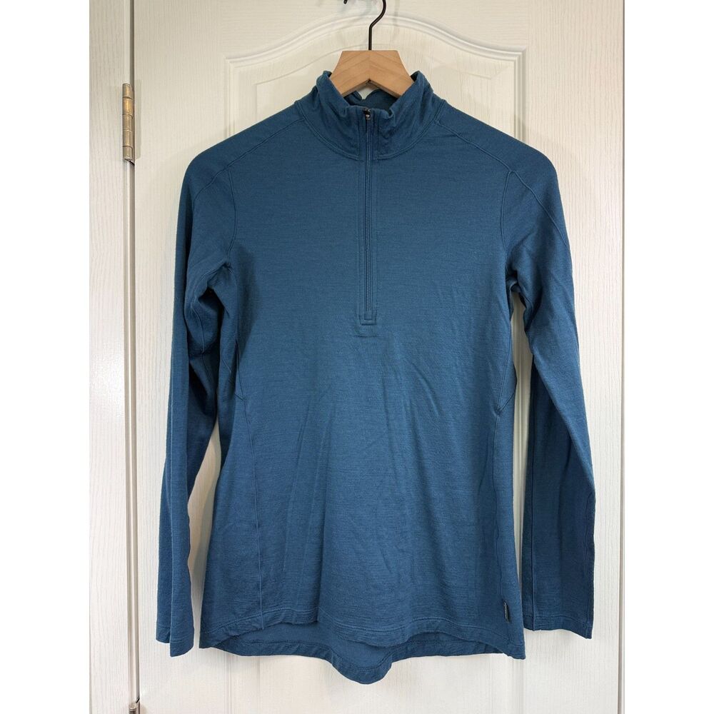 REI Co-op Womens Small Merino Wool Quarter Zip Pullover Blue Hiking Outdoor